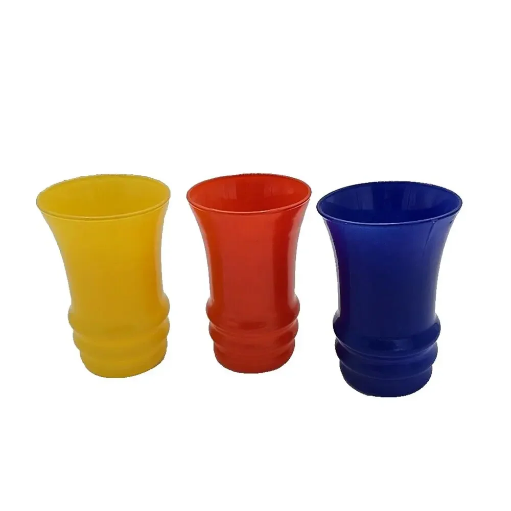 Vtg Anchor Hocking Rainbow‎ Ridged Base Tumblers Bright Color Blue Orange Yellow